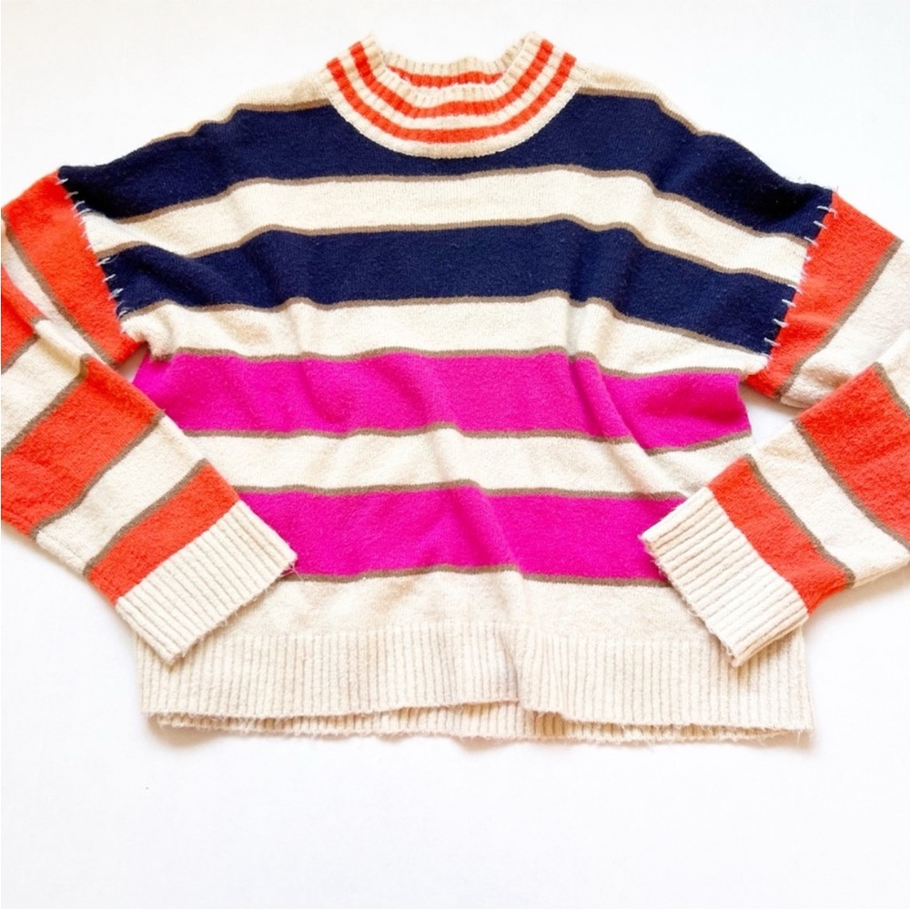 THML Colorful Striped Crew Neck Sweater